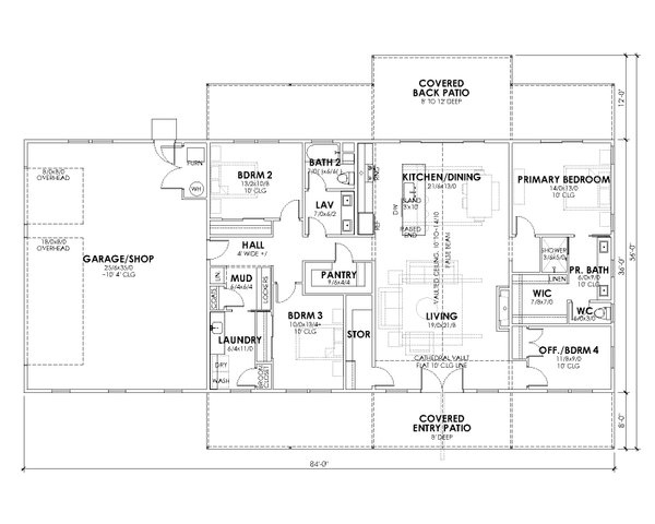 Floor Plan - Main Floor for Ranch House Plan #1105-19 - 4 bed, 2 bath