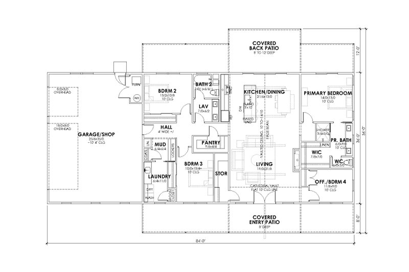 Architectural House Design - Floor Plan - Main Floor for Ranch House Plan #1105-19 - 4 bed, 2 bath
