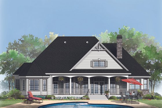 Exterior - Rear Elevation for Country House Plan #929-756 - 3 bed, 2.5 bath