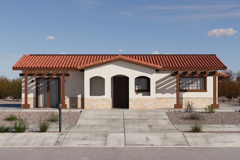 House Blueprint - Exterior - Front Elevation 5 for Adobe / Southwestern House Plan #1106-195 - 2 bed, 2 bath