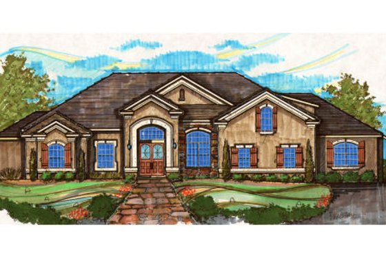 Exterior - Front Elevation for European House Plan #135-175 - 4 bed, 4 bath