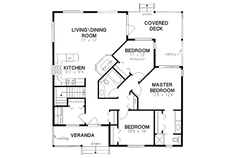 Architectural House Design - Floor Plan - Main Floor for Traditional House Plan #18-322 - 3 bed, 2 bath
