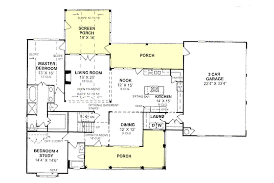 Floor Plan - Main Floor for Farmhouse House Plan #20-285 - 4 bed, 3 bath