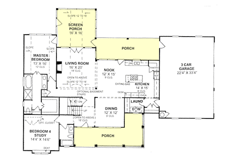 Dream House Plan - Floor Plan - Main Floor for Farmhouse House Plan #20-285 - 4 bed, 3 bath