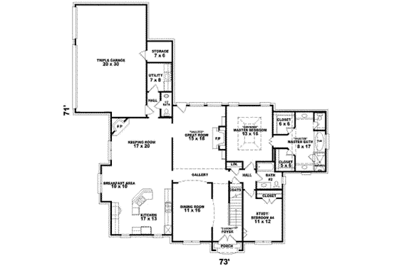 Floor Plan - Main Floor for European House Plan #81-1192 - 3 bed, 3.5 bath