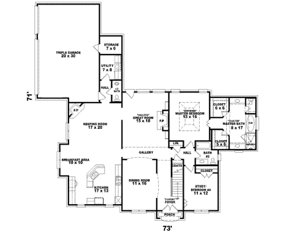 Floor Plan - Main Floor for European House Plan #81-1192 - 3 bed, 3.5 bath