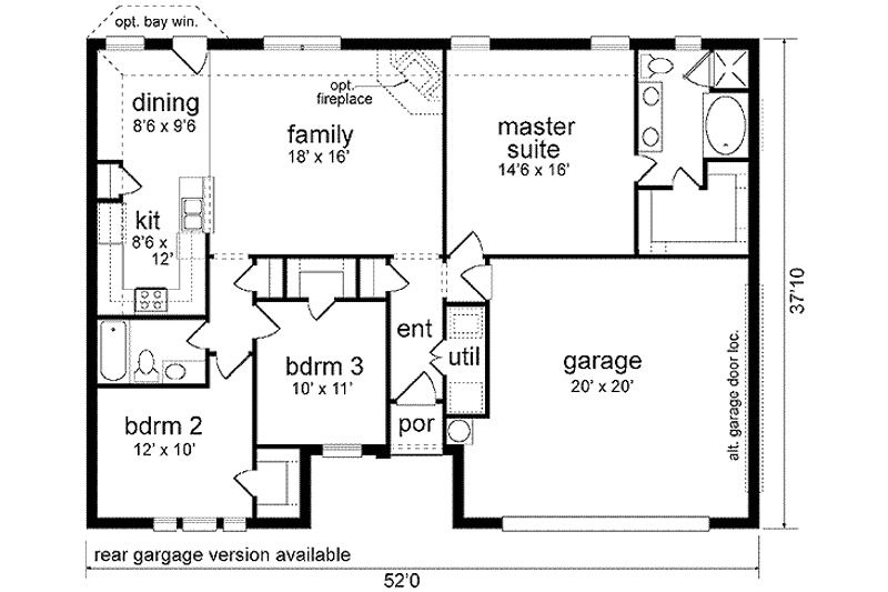 House Plan Design - Floor Plan - Main Floor for Ranch House Plan #84-223 - 3 bed, 2 bath