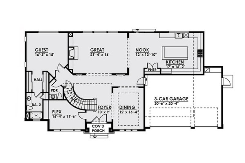 Architectural House Design - Floor Plan - Main Floor for Craftsman House Plan #1066-20 - 5 bed, 4.5 bath