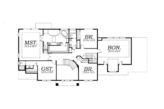 Floor Plan - Upper Floor for European House Plan #130-138 - 4 bed, 3.5 bath