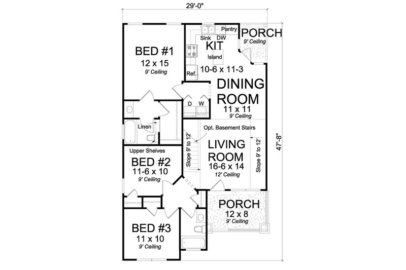 House Blueprint - Floor Plan - Main Floor for Cottage House Plan #513-2071 - 3 bed, 2 bath