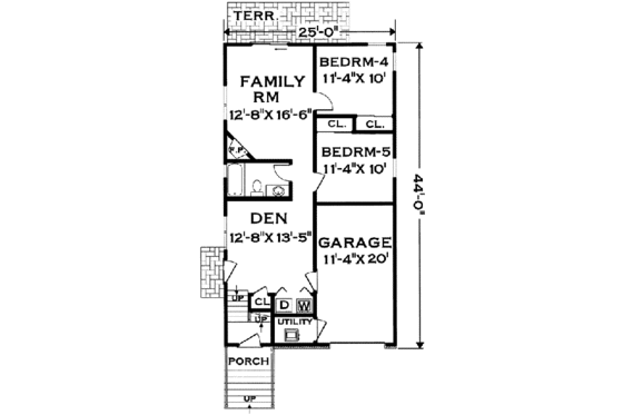 Floor Plan - Lower Floor for Traditional House Plan #3-155 - 5 bed, 2 bath
