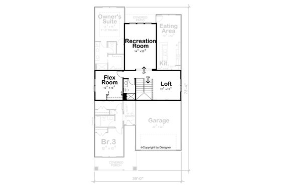 Floor Plan - Upper Floor for Craftsman House Plan #20-2431 - 3 bed, 3 bath