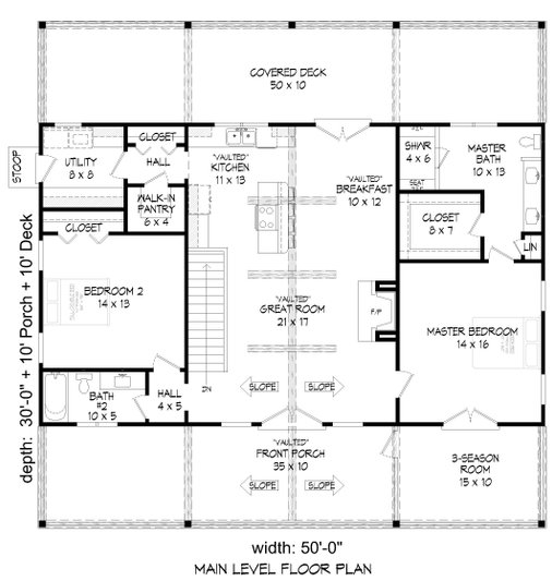 Traditional Style House Plan - 2 Beds 2 Baths 1500 Sq/Ft Plan #932-415 ...