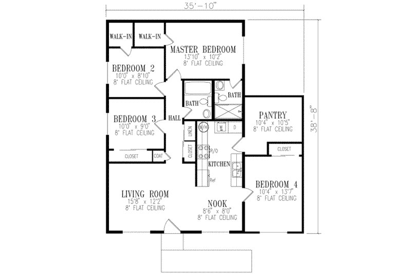 House Plan Design - Floor Plan - Main Floor for Ranch House Plan #1-209 - 4 bed, 2 bath