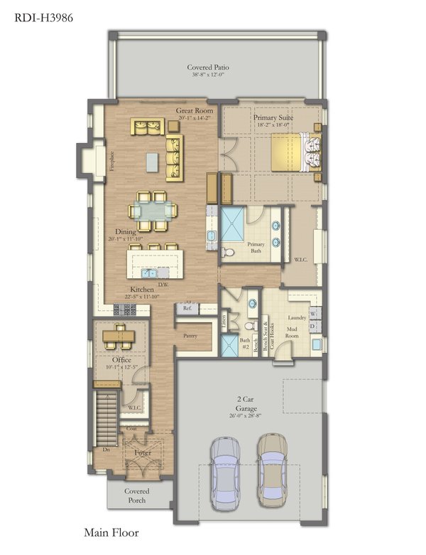 Floor Plan - Main Floor for Craftsman House Plan #1057-49 - 3 bed, 3 bath