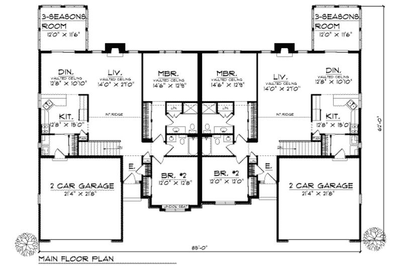 Home Plan - Floor Plan - Main Floor for European House Plan #70-752 - 2 bed, 2 bath
