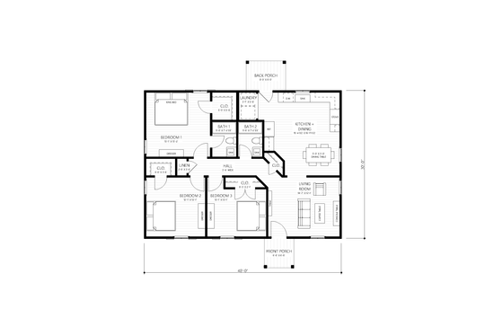 Floor Plan - Main Floor for Cottage House Plan #1094-10 - 3 bed, 2 bath