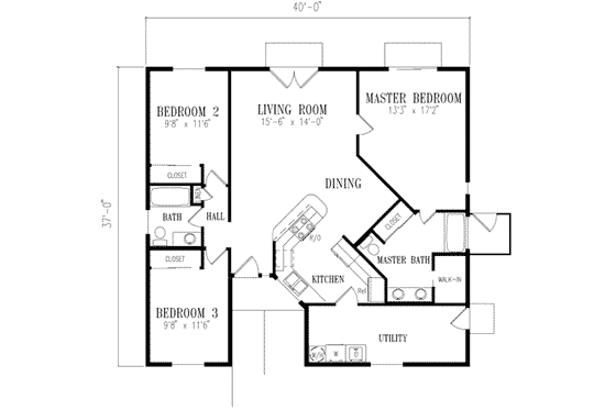 Floor Plan - Main Floor for Adobe / Southwestern House Plan #1-239 - 3 bed, 2 bath