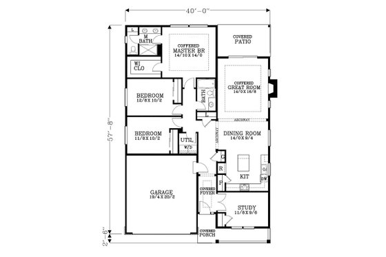 Floor Plan - Main Floor for Craftsman House Plan #53-497 - 3 bed, 2 bath