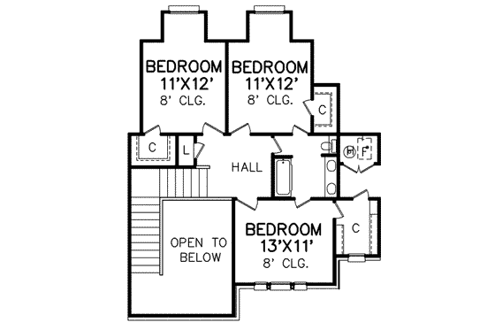 Floor Plan - Upper Floor for Traditional House Plan #65-232 - 4 bed, 2.5 bath
