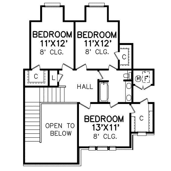 Traditional Floor Plan - Upper Floor Plan #65-232