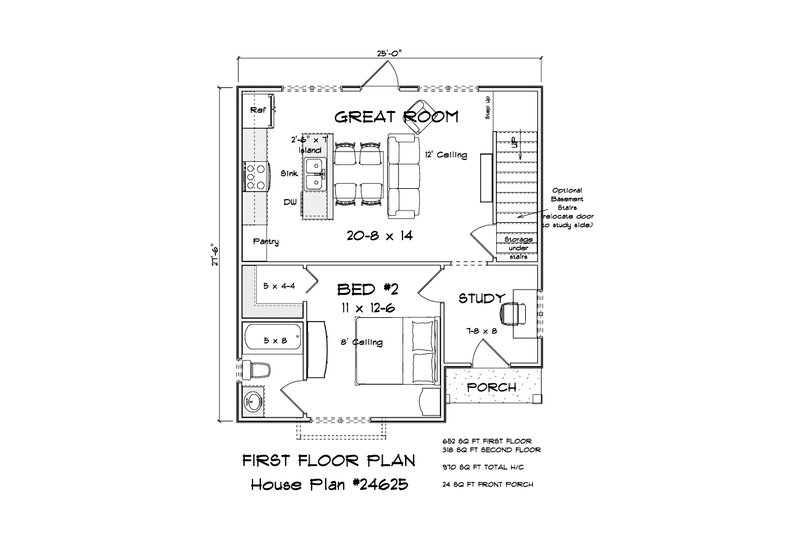 Architectural House Design - Floor Plan - Main Floor for Cottage House Plan #513-2418 - 2 bed, 2 bath