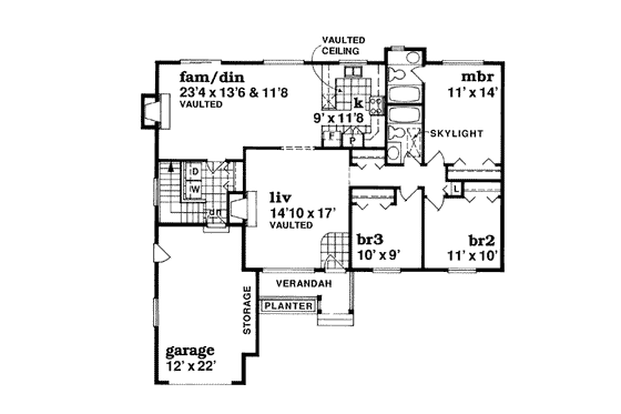 Floor Plan - Main Floor for Traditional House Plan #47-477 - 3 bed, 2 bath