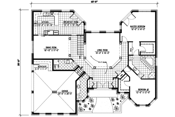 Floor Plan - Main Floor for European House Plan #138-125 - 2 bed, 1.5 bath
