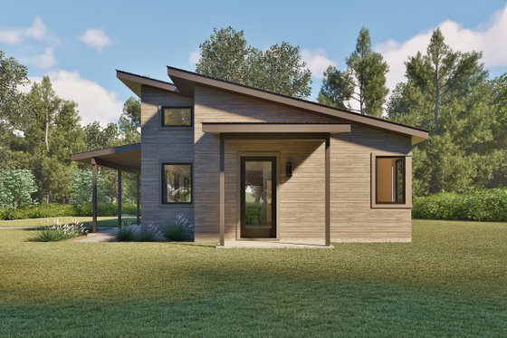 Exterior - Front Elevation 4 for Modern House Plan #1105-14 - 2 bed, 1 bath
