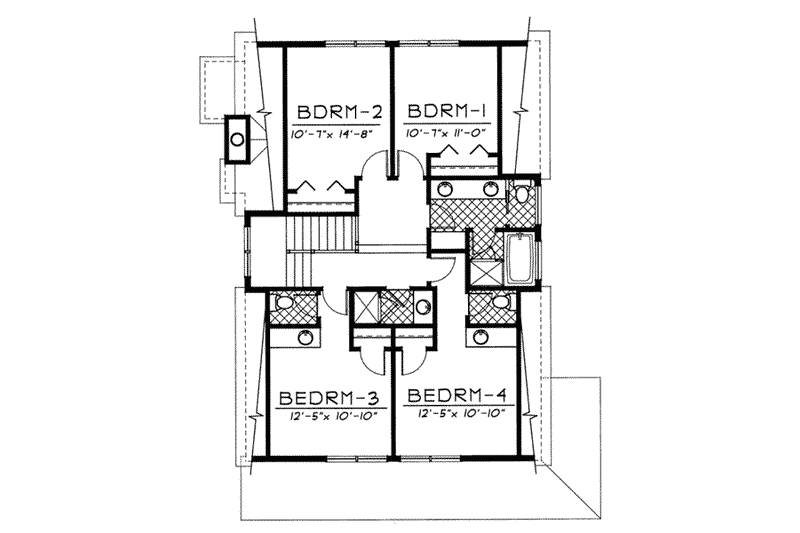 House Plan Design - Floor Plan - Upper Floor for Bungalow House Plan #100-213 - 5 bed, 4 bath