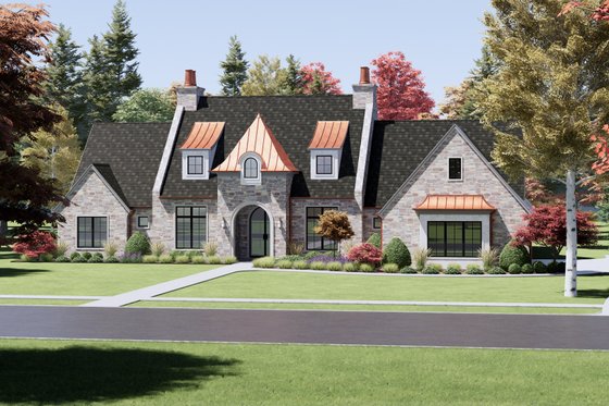 Exterior - Front Elevation 4 for Tudor House Plan #1096-15 - 4 bed, 4.5 bath