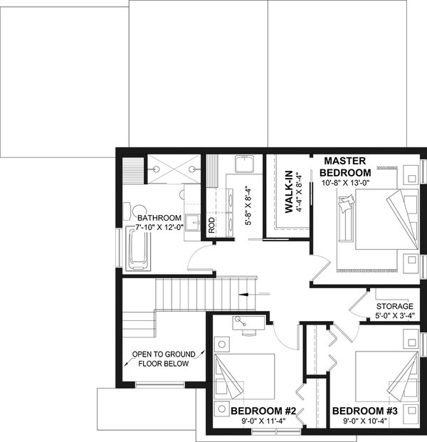 House Design - Floor Plan - Upper Floor for Modern House Plan #23-2865 - 3 bed, 1.5 bath