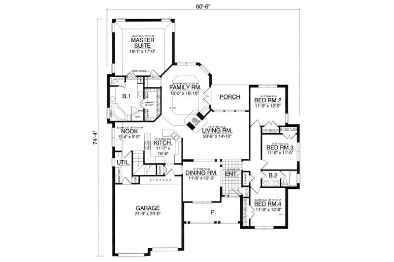 Dream House Plan - Floor Plan - Main Floor for Traditional House Plan #40-393 - 4 bed, 2 bath