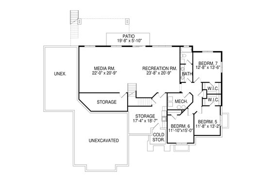 Floor Plan - Lower Floor for Contemporary House Plan #920-93 - 6 bed, 3.5 bath