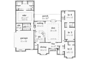 Floor Plan - Main Floor for Colonial House Plan #16-174 - 4 bed, 3 bath
