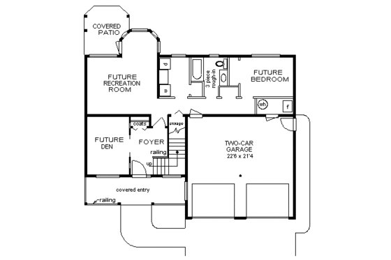 Floor Plan - Lower Floor for European House Plan #18-211 - 3 bed, 2 bath