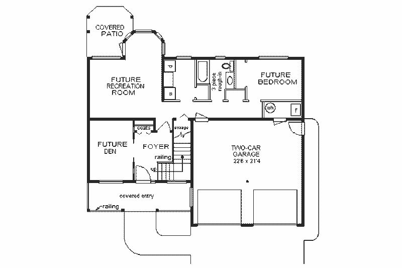 House Blueprint - Floor Plan - Lower Floor for European House Plan #18-211 - 3 bed, 2 bath