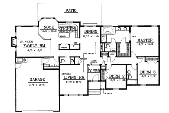 Floor Plan - Main Floor for European House Plan #90-104 - 3 bed, 2.5 bath
