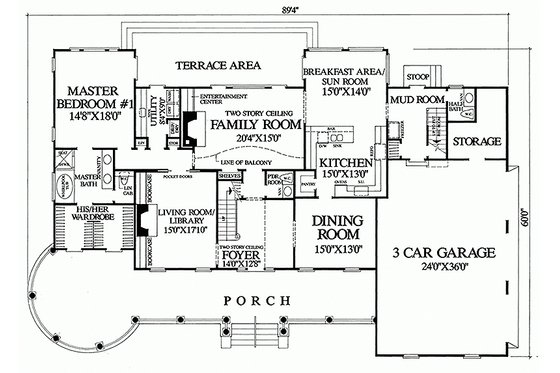 Floor Plan - Main Floor for Southern House Plan #137-128 - 4 bed, 4.5 bath