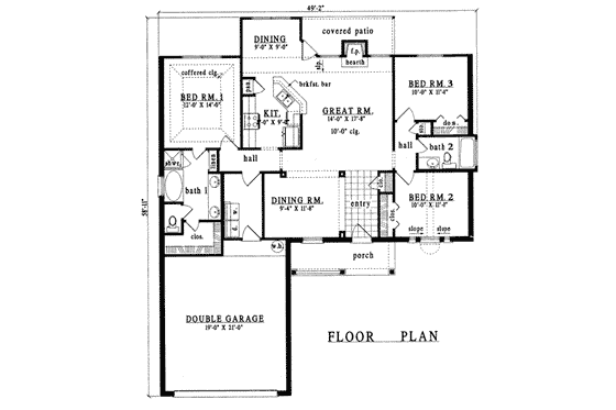 Floor Plan - Main Floor for Traditional House Plan #42-228 - 3 bed, 2 bath