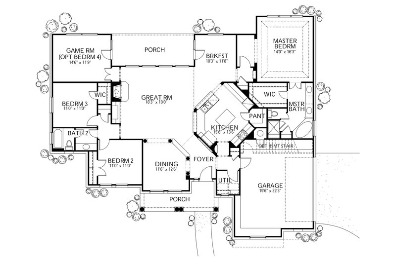 House Plan Design - Floor Plan - Main Floor for Traditional House Plan #80-118 - 4 bed, 2 bath