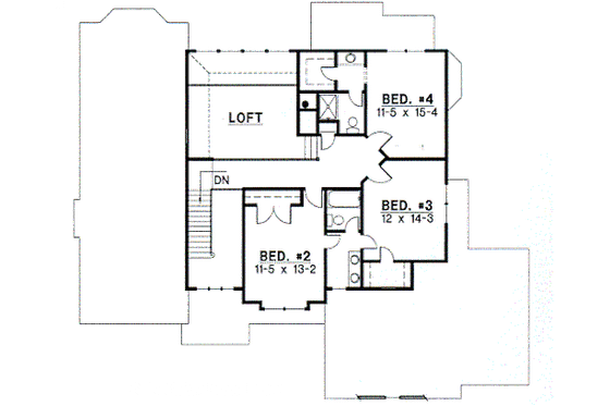 Floor Plan - Upper Floor for Traditional House Plan #67-306 - 4 bed, 3 bath