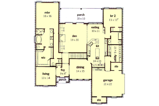 Floor Plan - Main Floor for European House Plan #16-229 - 4 bed, 3.5 bath