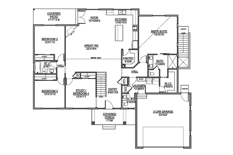 House Blueprint - Floor Plan - Main Floor for Country House Plan #1073-23 - 3 bed, 2.5 bath