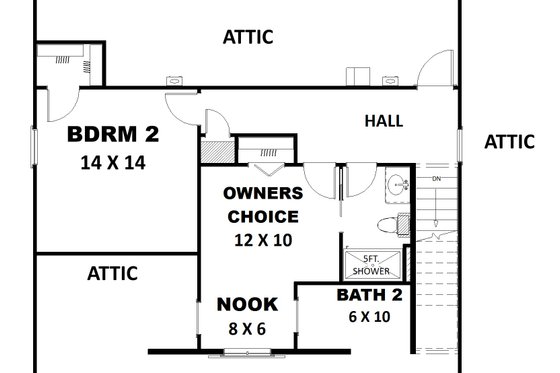 Floor Plan - Upper Floor for Bungalow House Plan #44-197 - 3 bed, 2.5 bath