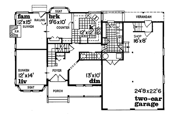 Floor Plan - Main Floor for Traditional House Plan #47-280 - 4 bed, 2.5 bath