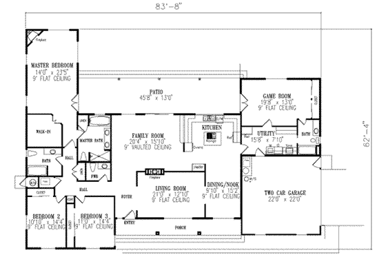 Floor Plan - Main Floor for Adobe / Southwestern House Plan #1-712 - 3 bed, 3.5 bath