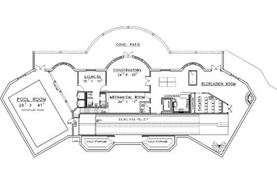 Floor Plan - Lower Floor for Classical House Plan #117-146 - 7 bed, 9 bath
