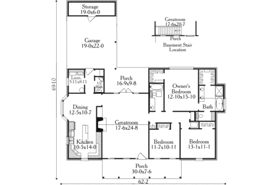Floor Plan - Main Floor for Country House Plan #406-220 - 3 bed, 2.5 bath