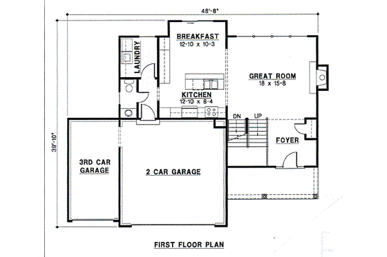 Floor Plan - Main Floor for Traditional House Plan #67-476 - 3 bed, 2.5 bath